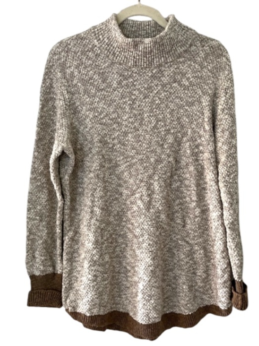 LL Bean Signature Rag Cotton Linen Blend Turtleneck Sweater Sz Large Tan Brown